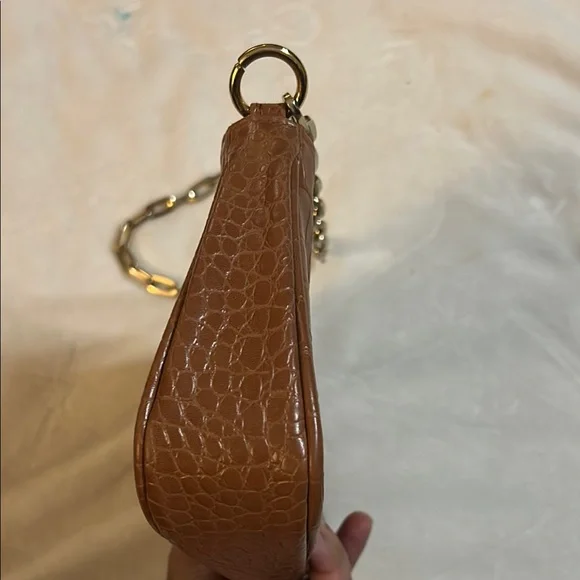 Aldo Brown and Gold Croc Embossed Shoulder Bag - Picture 6 of 11